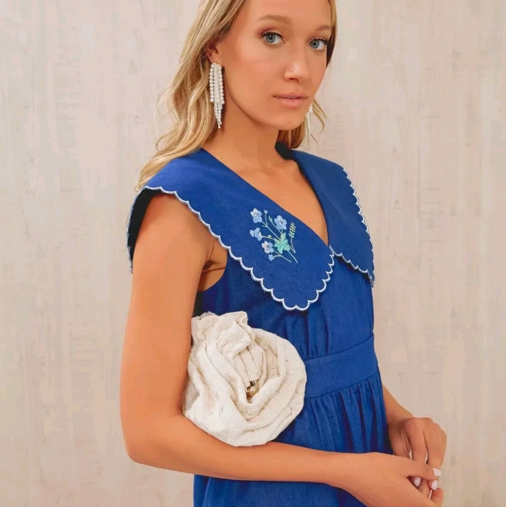 New Tuckernuck Chambray Blue Embroidered Davis Midi Dress Small - Picture 3 of 7